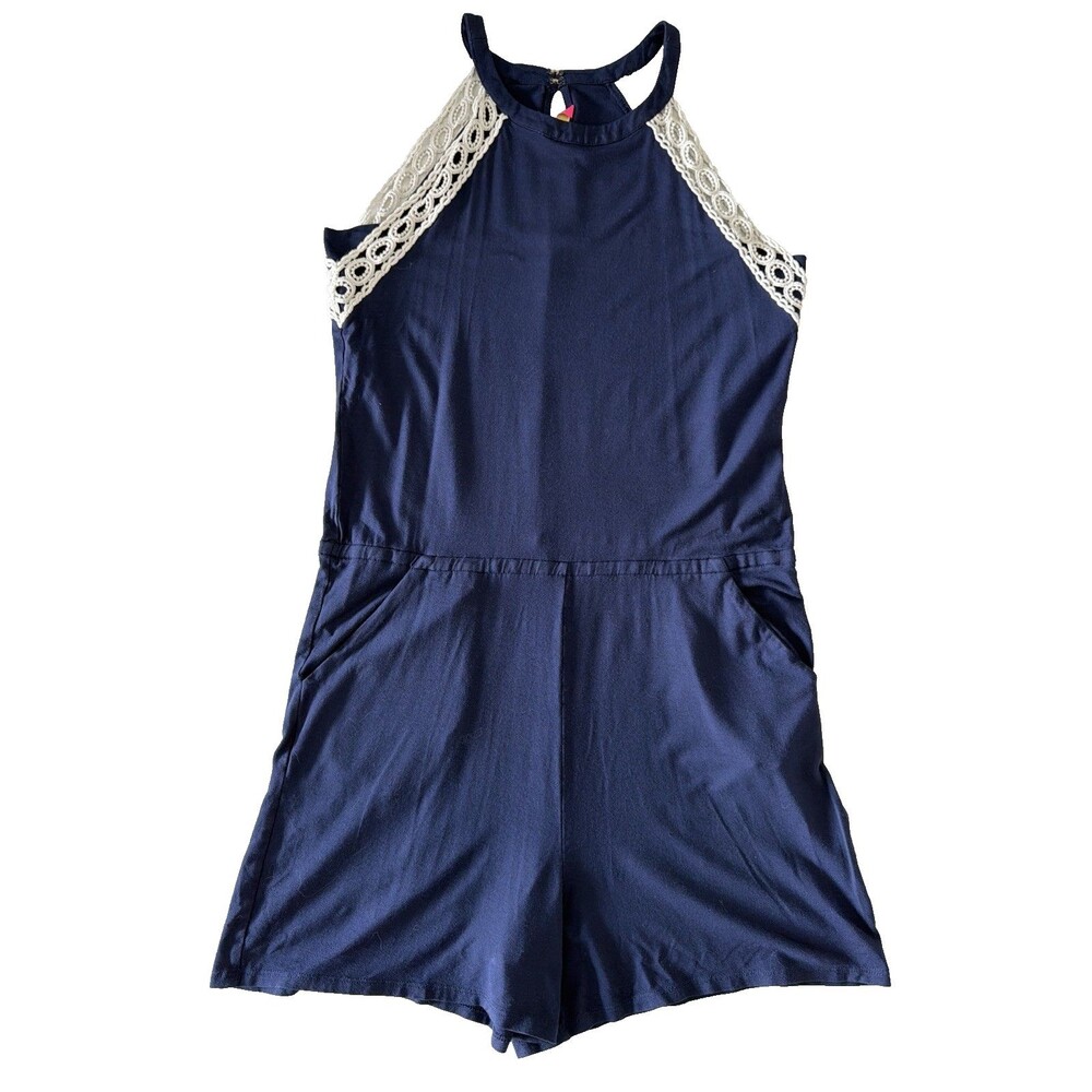 Lilly Pulitzer Romper Lala Resort Navy Blue Crochet Trim Sz S Coastal Vacation - Picture 8 of 12